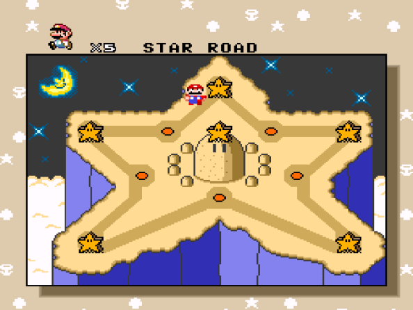 Mario World's walk of fame. Clockwise from the top: Mario, Luigi, Yoshi, Bob Hoskins, Fox McCloud, with Zsa Zsa Gabor in the center.